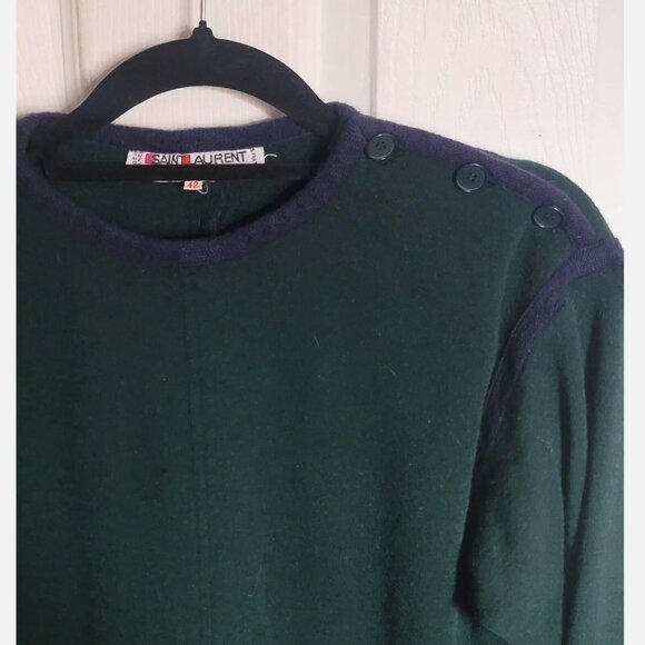 YSL Yves Saint Laurent Rive Gauche Vintage 80s Green Purple Sweater Top Sz 42 M - Picture 3 of 11